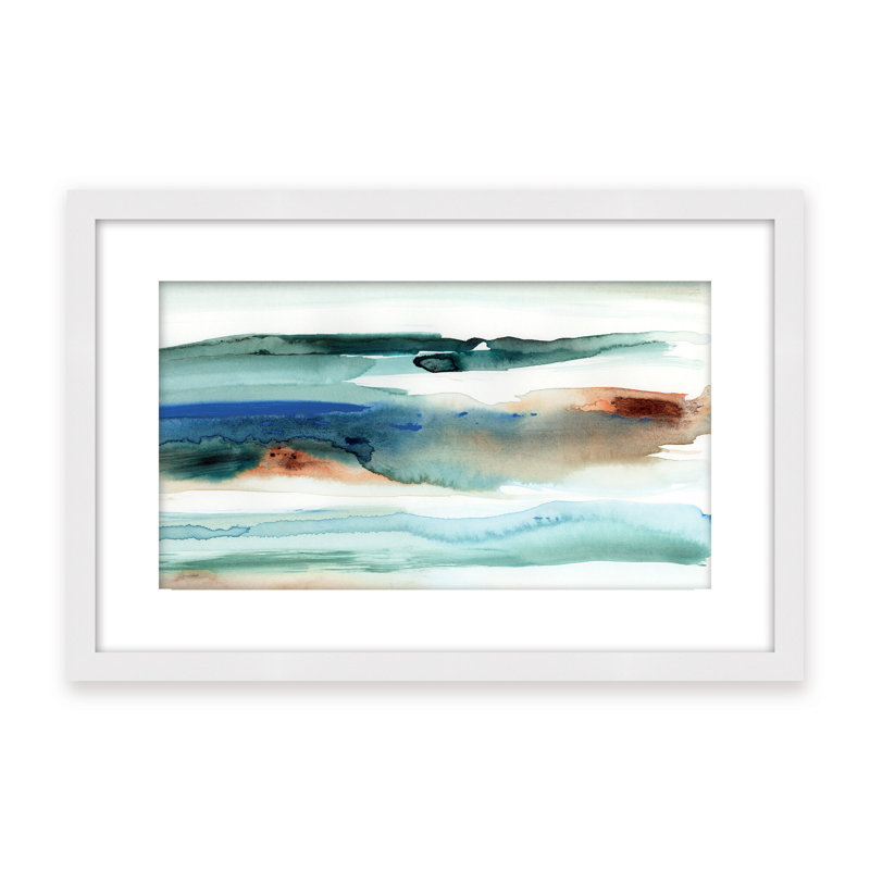 Coastal Retreat Beach Waves Abstract, 16" H x 24" W x 1.125" D, Beige, Framed Matted Print