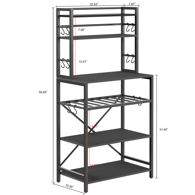 Houon 58cm Metal Standard Baker's Rack with Microwave Compatibility with Wine Bottle Storage, Black/Grey