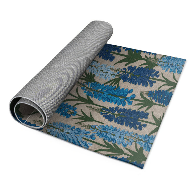 Botanical Blue Indoor and Outdoor Area Rug, Rectangle 3' x 5'