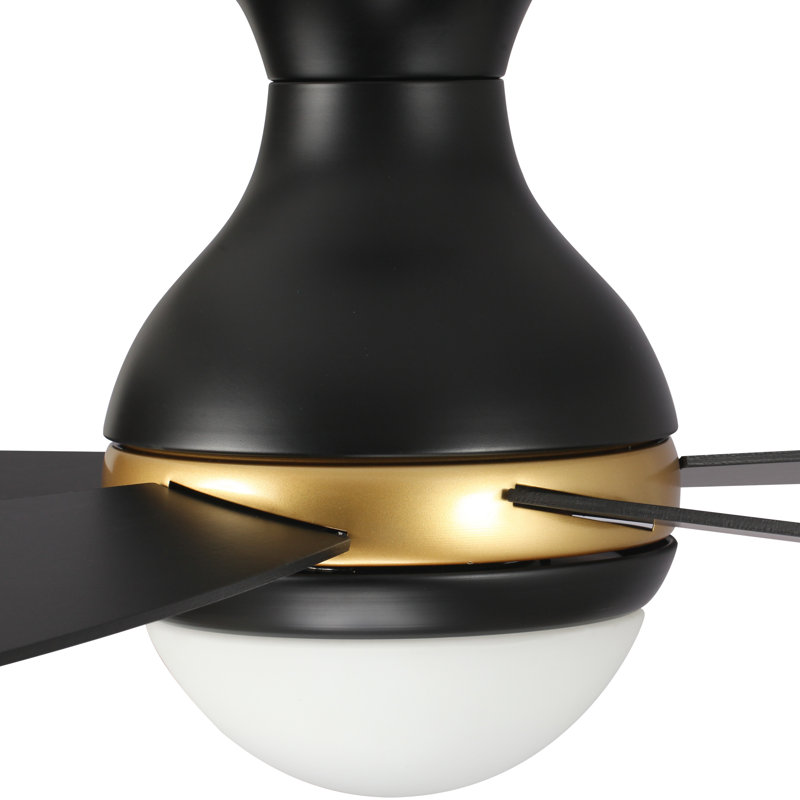 Ventilateur de plafond encastré à DEL à 5 pales de 52 po avec télécommande et ensemble d'éclairage inclus., Noir