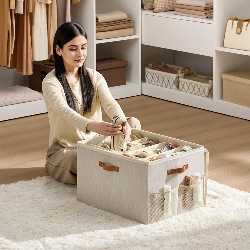 Boîte de rangement pour chaussures, rangement pour chaussures pour placard, pour 16 paires, personnalisable, Beige