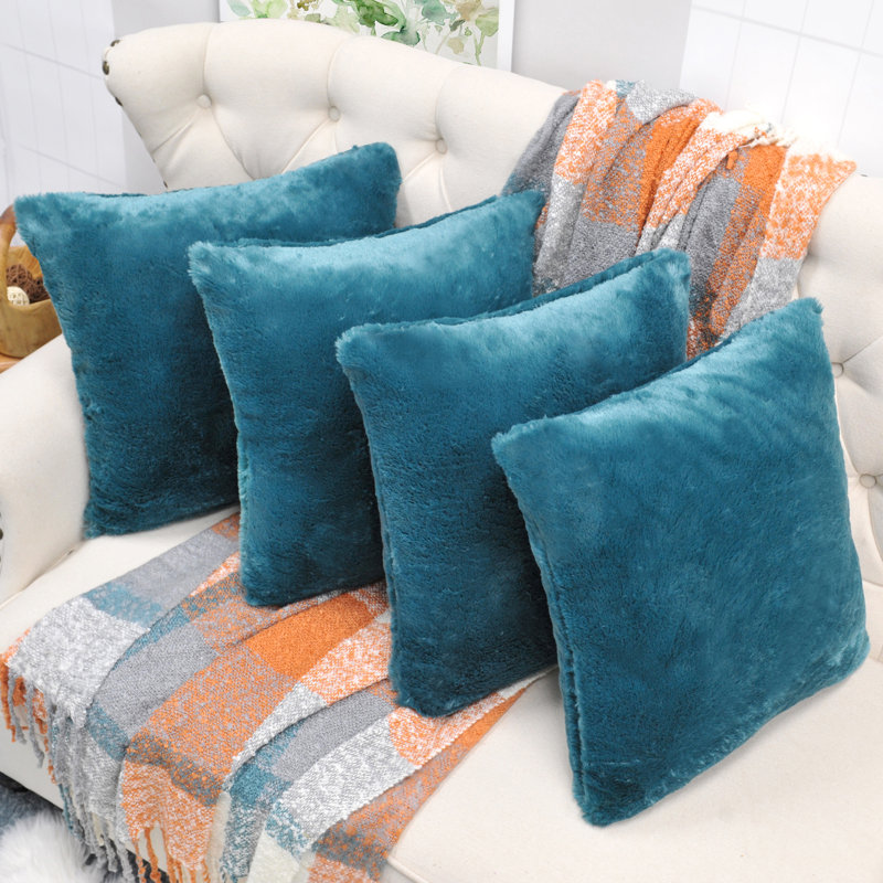 Housse de coussin réversible en fausse fourrure, Mirage bleu