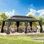 Gazebo de terrasse en acier de 6 m de large x 3 m de profondeur avec toit double et rideaux