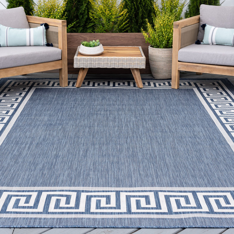Tapis d'intérieur / extérieur bleu tissé à plat Drusilla, Rectangle 8 pi 9 po x 12 pi 2 po