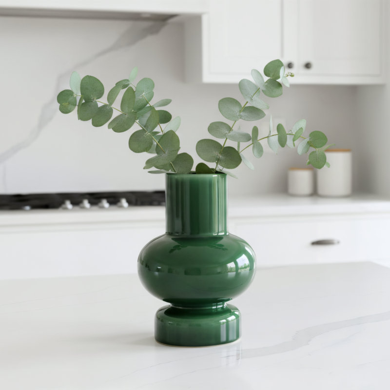 Arlo 8" Reactive Glaze Double Bulb Green Ceramic Vase, 8"H x 5.5"W x 5.5"D, Green