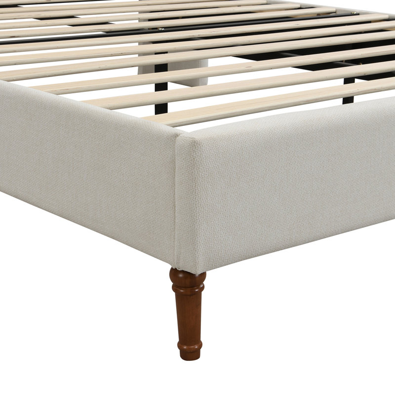 Grand lit plateforme avec tête de lit tapissier et tête de lit grand format, tissu chenille de qualité supérieure, lit plateforme minimaliste moderne sans sommier, assemblage facile, ivoire