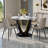 Table And Chair Set.42 Inch Diameter Round Tempered Glass Pandora Marble Patterned Dining Table - V-Shaped MDF Legs.Paired With 4 Gray Artificial PU Chairs With Curved Widened Cushion Design.