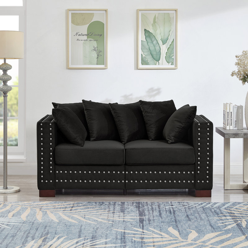 Causeuse rembourrée avec têtes de clou, Black