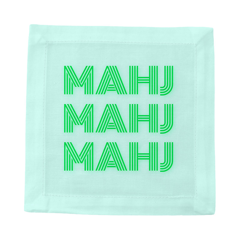 Mahj Mahj Mahj Mahjong Cotton Sateen Cocktail Napkins, Green