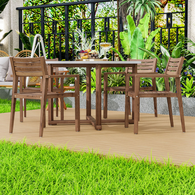 Ensemble de salle à manger de patio 5 pièces avec table de 47 pouces et 4 chaises à lattes pour le jardin ou la cour