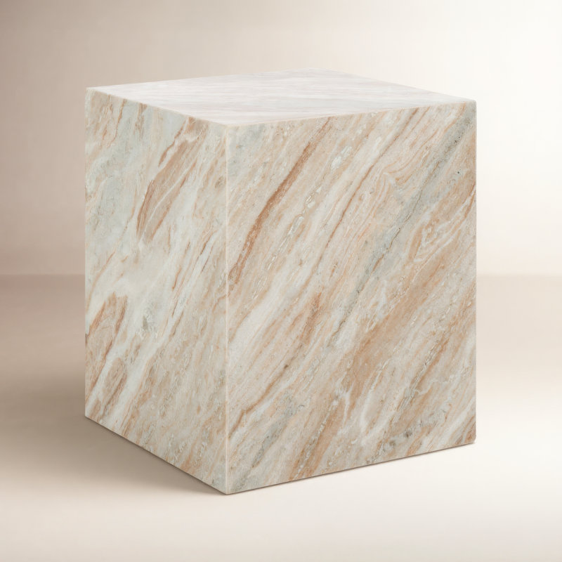 Yantarni Marble Plinth Accent Table, Brown/White