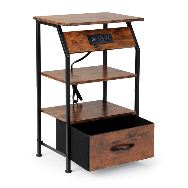 Table de chevet avec station de charge, table de chevet avec tiroir non tissé et tablette de rangement, table de bout avec prises USB, table de bout pour le salon