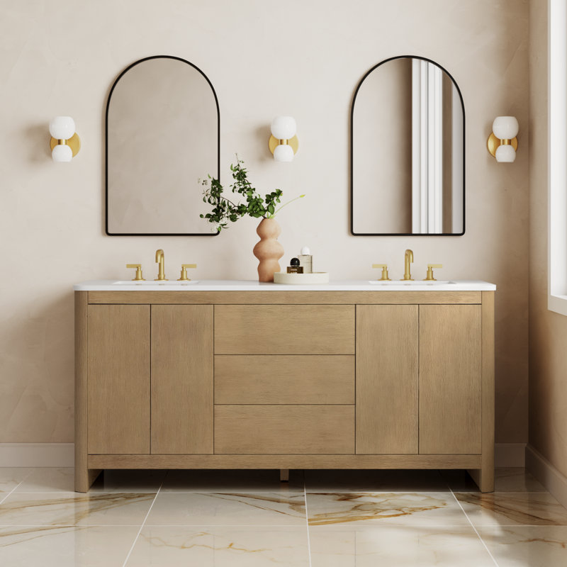 Raye 72'' Double Bathroom Vanity with Quartz Top, Brushed Oak