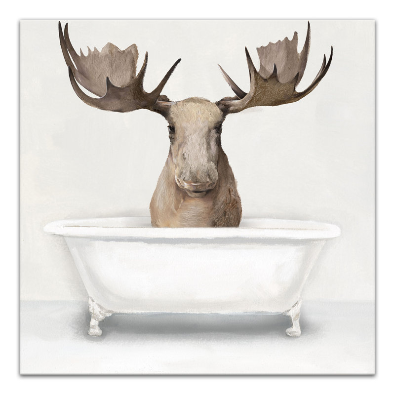 Orignal dans la baignoire sur toile, H 12 po x l 12 po x P 1,25 po