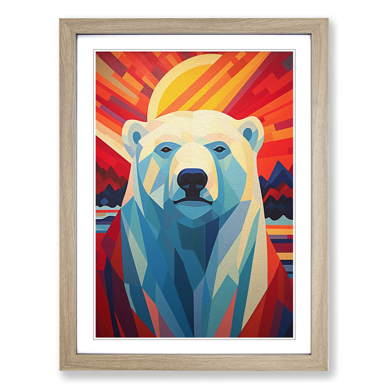 XYZ-FRM-V1223-5197 Polar Bear Constructivism No.3 - Single Picture Frame Print on Wood, Oak, 34cm H x 25cm W x 2cm D