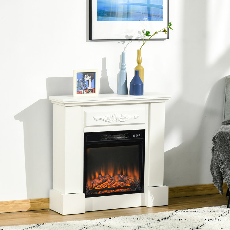 Foyer électrique 32 po, génération de chaleur 1400 W, effet de flamme de bûche à DEL, protection contre la surchauffe, télécommande, blanc, production de chaleur pour la maison, spectacle, confort