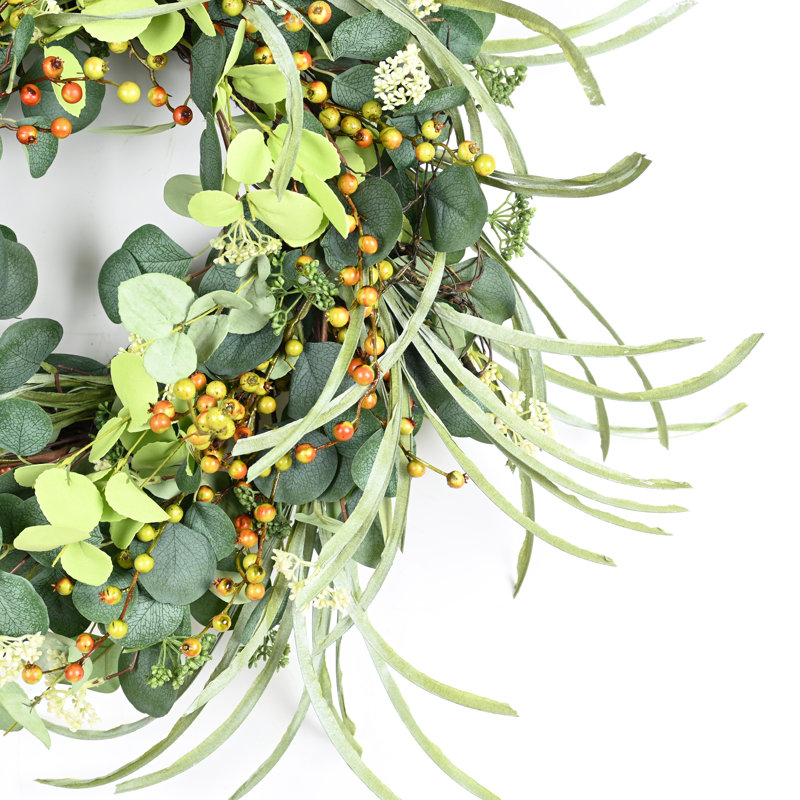 24 Inch Summer And Autumn Artificial Berry And Wild Grass Wreath