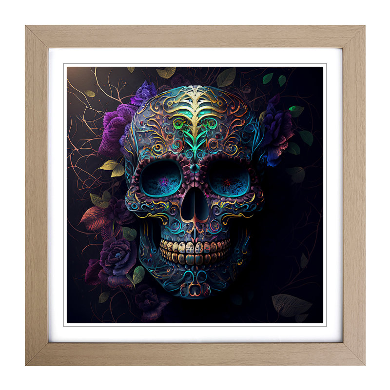 Sugar Skull Digital Art No.1 - Framed Print, Oak
