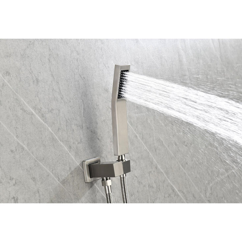 10" Rain Shower Head Wall Mount Series Box, Brushed Nickel, Brass & Stainless Steel, Invigorating Shower, Bathroom Appliance Collection, Solid Relaxing Massage, Gear
