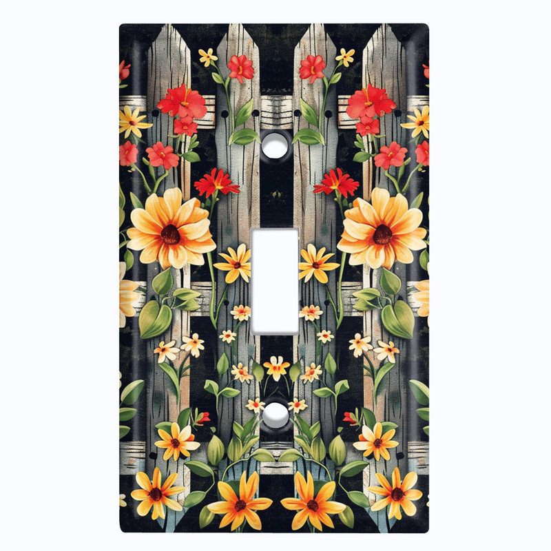 Metal Light Switch Plate Cover; US Standard Size 2 Gang Toggle - Rustic Flower Picket Fence, #1 Single Toggle