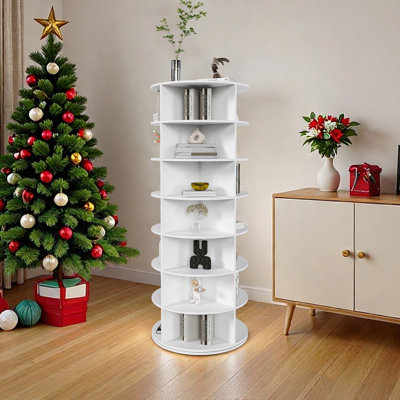 Rotating Shoe Rack Tower, 7-Tier Spinning Storage Rack, Free Standing 360° Revolving Shoe Organizer, Holds 28 Pairs Of Shoes (7-Tier,White)