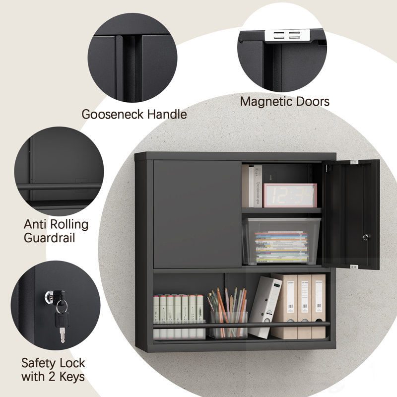 Metal Adjustable 2 Doors Metal Storage Cabinet With Adjustable Shelves, Black