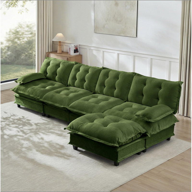 Canapé modulaire modulaire en forme de L de 138 po en forme de L avec repose-pieds 4 places, canapé en chenille profonde avec coussin en treillis confortable, chambre et appartement