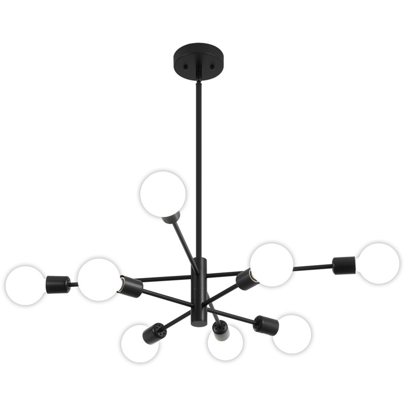 Lustre sphérique spoutnik moderne 8 lumières Glenarm, Noir mat