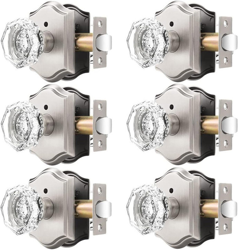 Boutons de porte en cristal Crystal, Nickel brossé, Intimité (lit et salle de bain)