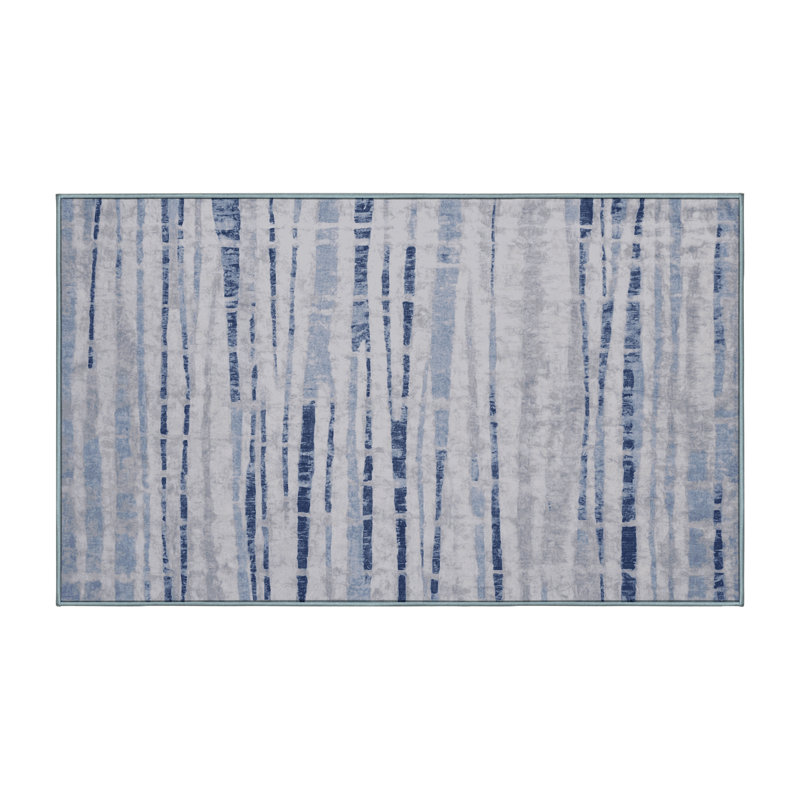 Machine Washable Blue Area Rug, Runner 2' x 5'