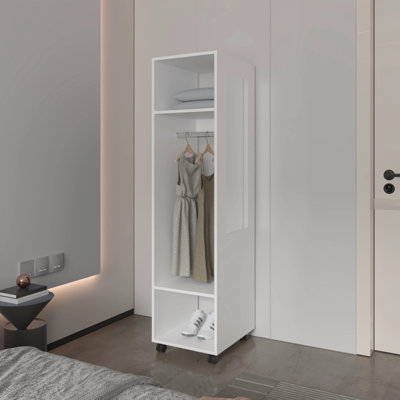 White 3Shelf Wardrobe With Mirror And Open Storage