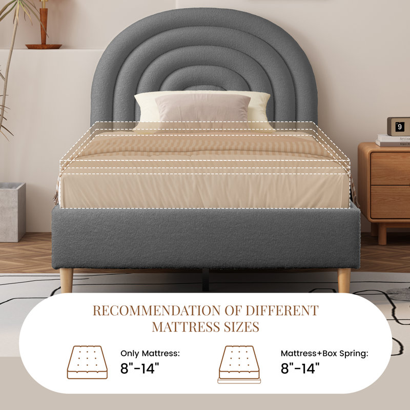 Lit tapissier festonné Halis, Simple, Ourson gris