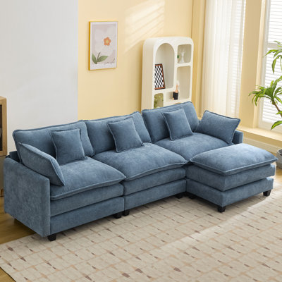 Chenille Upholstered Sectional Sofa Couch with Ottoman