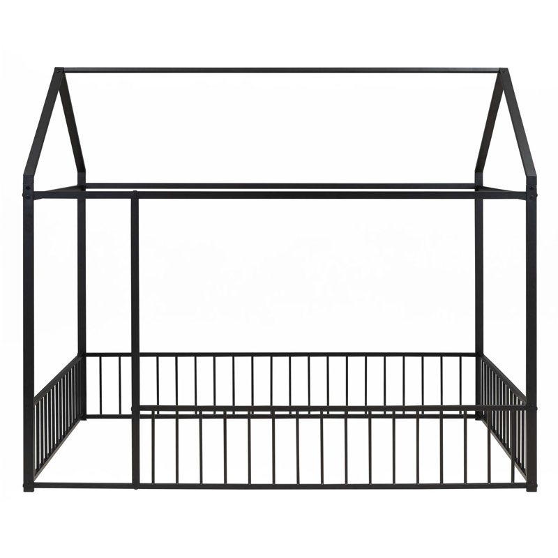 Structure de lit en métal avec clôture, Noir, Complète