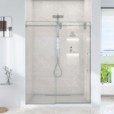 Frameless Single Sliding Shower Door 56"-60"W x 72"H, 8mm Clear Tempered Glass, Bypass Shower Door in Brushed Nickel