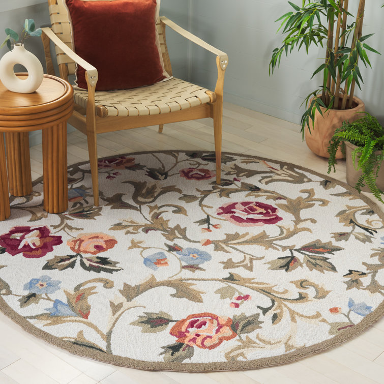 Hollander Floral Hand-Hooked Wool Ivory/Green Area Rug