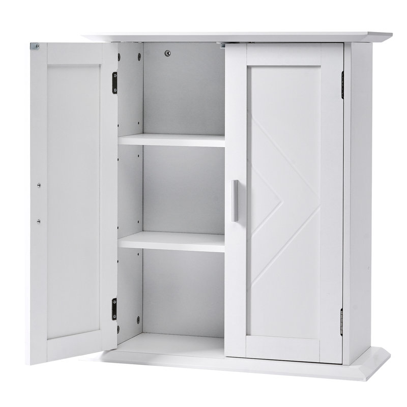 Grande armoire de salle de bain murale avec 2 portes - tablettes réglables au-dessus de la toilette, armoire à pharmacie en bois, rangement de salle de bain suspendu