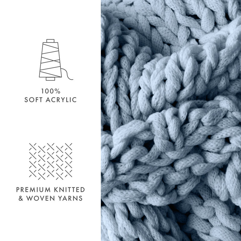 Light Blue Chunky Knit Acrylic Throw Blanket