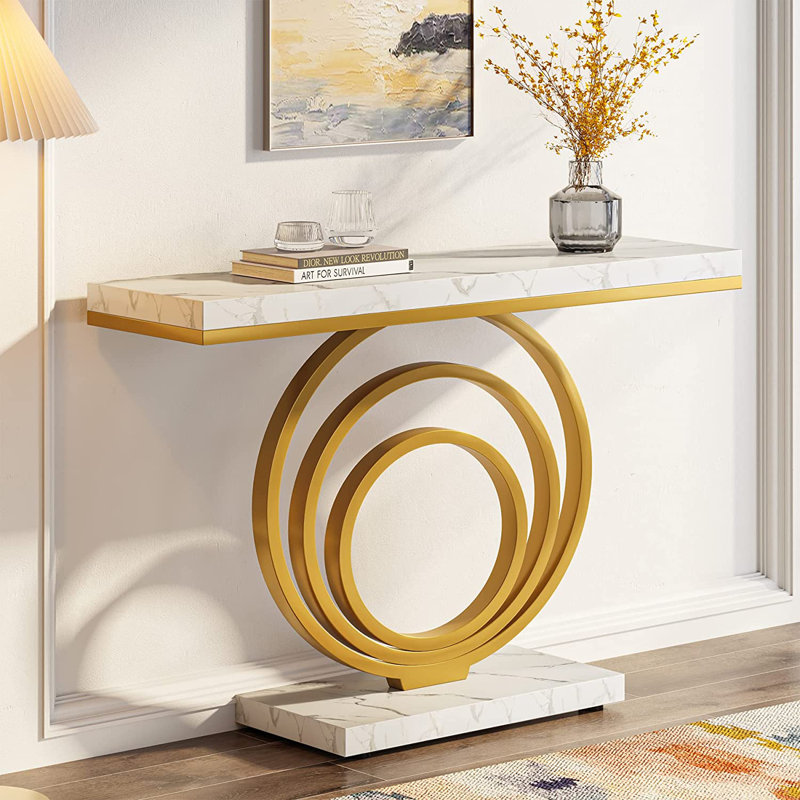 Kavalli 41.34"  Console Table Entryway Table, White/Gold