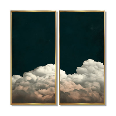 «Fluffy White Clouds In The Sky - Clouds Wall Art Decor», impression sur toile minimaliste blanche 2 pièces