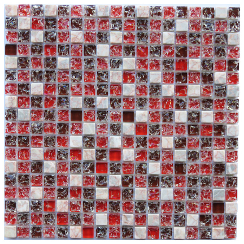 Carrelage mural et de sol en mosaïque de verre et pierre naturelle Corsica 0,6 po x 0,6 po, Rouge