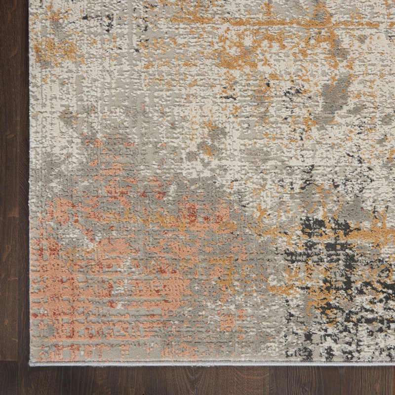 Tapis abstrait gris / bleu / ivoire, Rectangle 6 pi x 9 pi