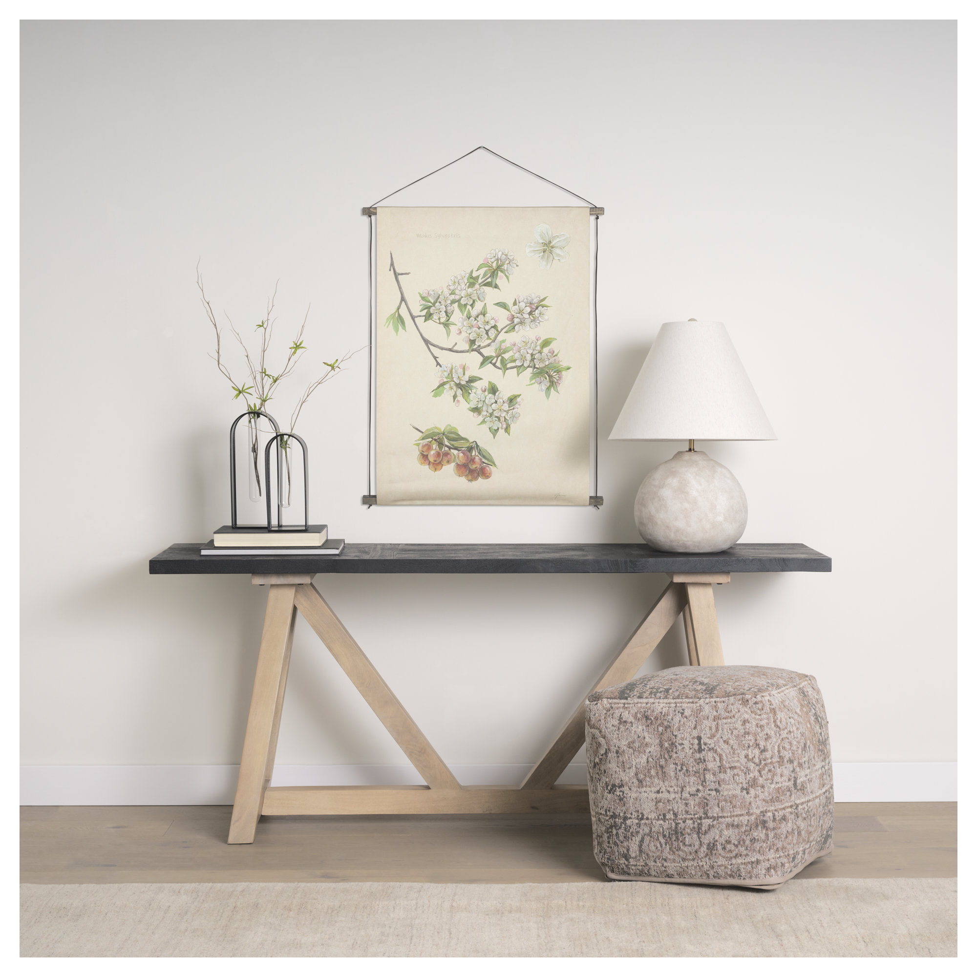 Kason Upholstered Pouf, Taupe Cotton Blend