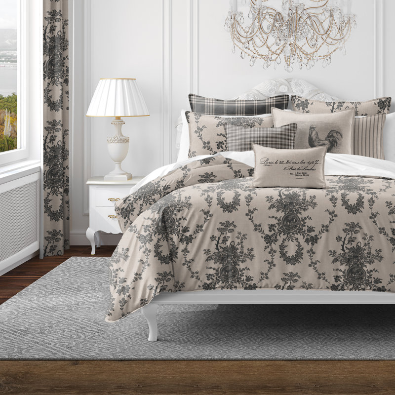Country Lane Toile Ebony Cotton Comforter Set  8 Piece, Super King Comforter + 7 Additional Pieces