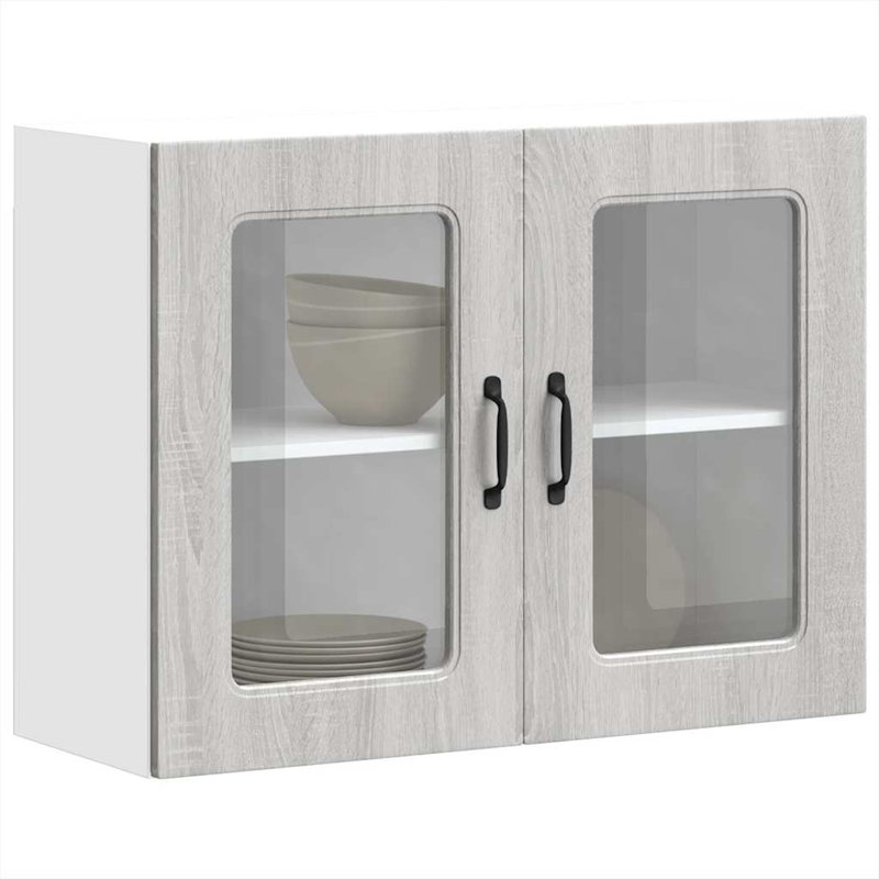 Kitchen Wall Cabinet With Glass Door Kalmar Engineered Wood, Grey Sonoma, 60cm H x 80cm W x 31cm D