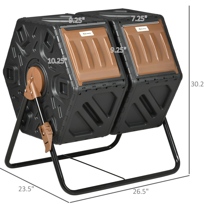 Dual Chamber Compost Tumbler, 34.5 Gallon - Outdoor With Plentiful Ventilation Mechanism And Steel Construction Tumbler Gal Chamber, Legs, System, Rotate For Gorgeous Spots