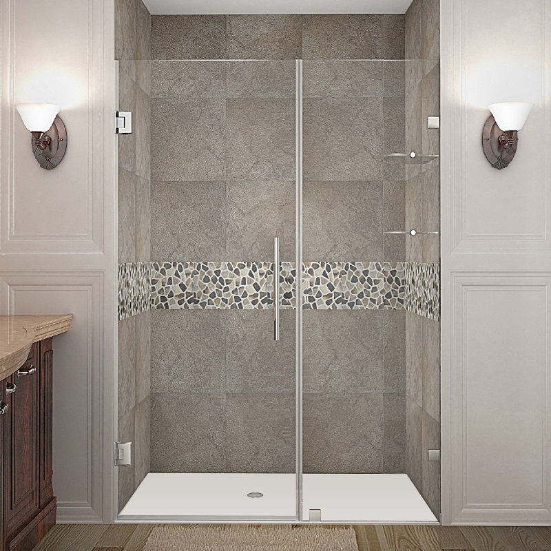 Nautis GS Hinged Frameless Shower Door, Stainless Steel, Clear, 40"
