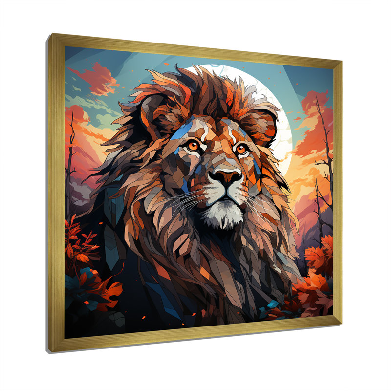 Décoration murale lune majestueuse, roi lion I - Lion, Encadrement doré, H 16 po x l 16 po x P 1 po