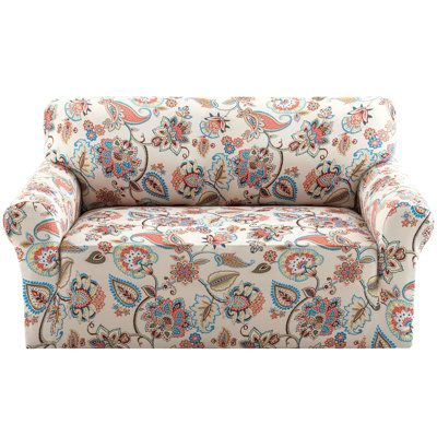 Floral Pattern Sofa Covers for 2 Cushion Couch Printed Loveseat Covers High Stretch 2 Seater Sofa Cover Super Soft Couch Cover for Dogs Washable, Sun-Kissed Floral