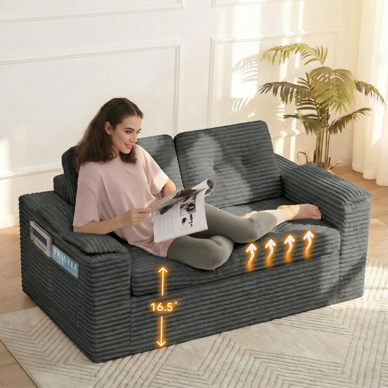 150cm Compressed Foam Sofa Couch Dark Gray